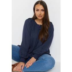 Yours Curve Women's Plus Size Crochet Trim Tie Neck Pintuck Top - Navy Blue