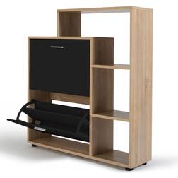 IDMarket Schuhschrank 12 Paar Klark Buche-Nachbildung 2 Schwarze Türen Schuhregal