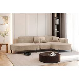Fun-Möbel Ecksofa Designersofa VALENCIA in Stoff Noel Beige Ottomane Rechts Sofa 210cm
