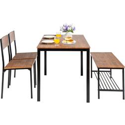 Costway 4-Delige Keukentafel en Stoelenset met 2 Stoelen en 1 Bank Metalen Frame