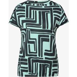 Cecil Damen Print-Shirt Mit Knopfdetail - Grün/Blau