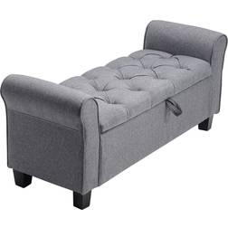 LivingAndHome Linen Rolled Arm Ottoman Button Tufted Pouffe Chest Storage Bench