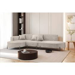 Fun-Möbel Ecksofa Designersofa VALENCIA in Stoff Noel Hellgrau Ottomane Links Sofa
