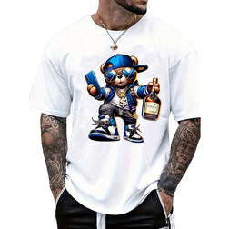 Shein Mens Summer Cartoon Bear Printed Round Neck Short Sleeve Casual TShirt