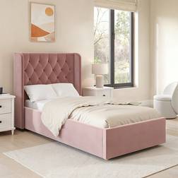 Taylor Pink Velvet Single Side-Lift Ottoman Frame Bed