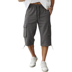 Shein Mens Drawstring Waist Solid Color Cargo Shorts With Pockets