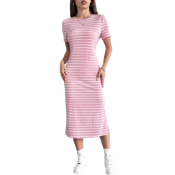 Shein PinkWhite Knitted Striped Dress