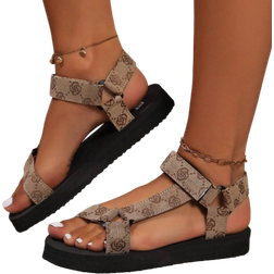 Shein Summer New Flat Fabric Womens Shoes PeepToe Colorblock Hook And Loop Fastener Beach Sandals