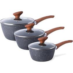 nuovva Non Stick Saucepan with Lid 3pcs 16cm x 18cm 20cm Cookware Set with lid