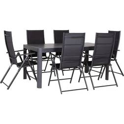 Sunfun Stenvik Bord + 6 Positionsstolar Lina Svart Matgrupp, 1 Bord inkl. 6 Stolar