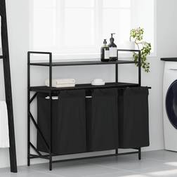 vidaXL Laundry Basket 3 Compartments with Shelves Black Oak