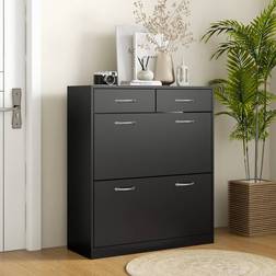 Homcom Slim Cabinet with 2 Flip Drawers for 12 Pairs of Shoes Black Shoe Rack 80x91.5cm