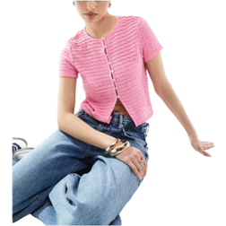 New Look Crop Top Med Spetsmönster - Rosa