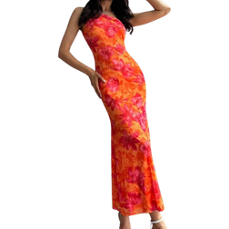 Shein Womens Summer Elegant Beach Floral Print Bodycon One Shoulder Twist Knot Dress Hawaii