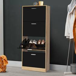 IDMarket Meuble À Chaussures Imitation Hêtre 4 Portes Noires Range-chaussures