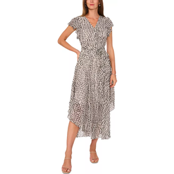 Vince Camuto Printed Asymmetrical-Hem Flutter Sleeve Midi Dress - Birch