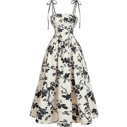 Shein Women Apricot Background Black Silhouette Flower Print DressRenaissance DressHomecoming DressesFall Women DressesHalloween DressFormal DressProm Dress