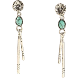 Shein 1pair Vintage Western Style Flower Design Turquoise Drop Earrings For Women, Fashionable Birthday Gift