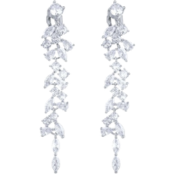 Shein Leaf Long Dangle Ear Clip Earrings 2pcs Women Cubic Zirconia No Pierced Drop Earrings Silver Plated Bridal Wedding Jewelry Party Anniversary Eng