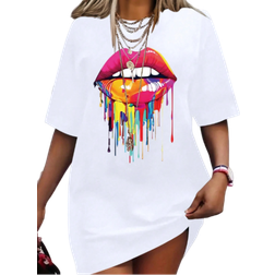 Shein Plus Loose Fit Lips Printed Short Sleeve TShirt For Summer Casual Wear