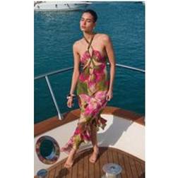 PrettyLittleThing Orchid Print Chiffon Frill Maxi Beach Dress - Green