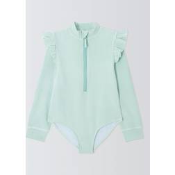 John Lewis Kids' Seersucker Long Sleeve Swimsuit - Green