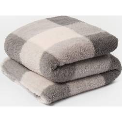 OHS Gingham Print Teddy Blankets Grey (200x150cm)
