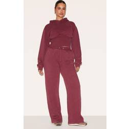 PrettyLittleThing Shape Wine Sweat Seam Detail Wide Leg Joggers - Red