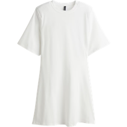 H&M Damen T-Shirt-Kleid mit Schulterpolstern Weiß