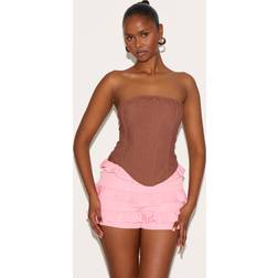 PrettyLittleThing Corset En Effet Lin Mélangéet - Marron