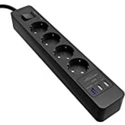 KabelDirekt 4-Vägs Uttagslist Och Grenuttag USB Quick Charge 3.0