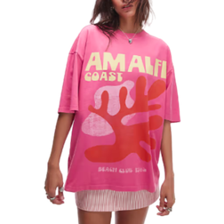 Topshop Oversized og lyserød T-shirt med grafisk Amalfi-kunstprint