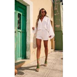 PrettyLittleThing Oversized Linen Look Floaty Shorts - White