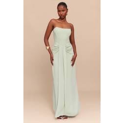 PrettyLittleThing Bandeau Corset Drape Detail Maxi Dress - Sage Green