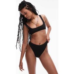 & Other Stories Crinkle High Leg Bikini Bottom Black