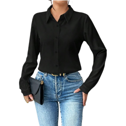 Shein Solid Color Button Front Long Sleeve Shirt