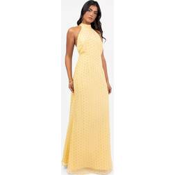Anaya Anaya Gold Foil Halterneck Maxi Dress - Butter Yellow