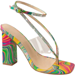 Shein Marble Thong Toe Rhinestone Strap Wrap Around High Heels