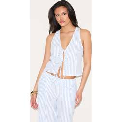 PrettyLittleThing Striped Sleeveless Tie Front Top - Blue