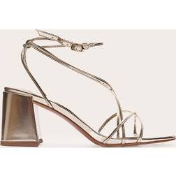 PrettyLittleThing Gold PU Round Toe Strappy Mid Block Heel Sandals - Yellow