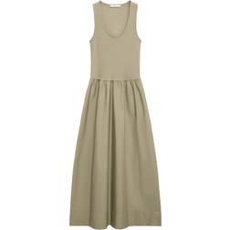 Mango Flared Dress In Combined Fabric - Khaki