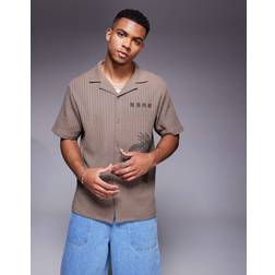 River Island Mens Dragon Embroidered Shirt - Brown