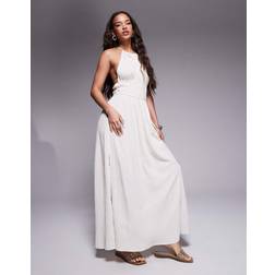 River Island Halterneck Shirred Maxi Dress - Stone