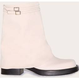 PrettyLittleThing Faux Suede Round Toe Fold Over Buckle Strap Ankle Boots - White