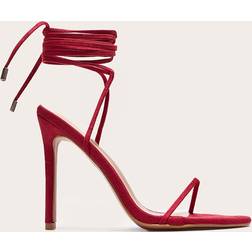 PrettyLittleThing Faux Suede Round Toe Barely There Heeled Sandals - Red