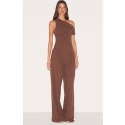PrettyLittleThing Chocolate Twist Sleeve Ruched One Sleeve Jumpsuit