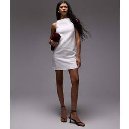 & Other Stories Linen Mini Dress With Boat Neck Off White