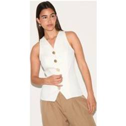 PrettyLittleThing Cream Woven Gold Button Detail Fitted Waistcoat - White