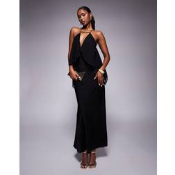 ASOS DESIGN Drape Bodice Satin Mix Maxi Dress With Tie Back - Black