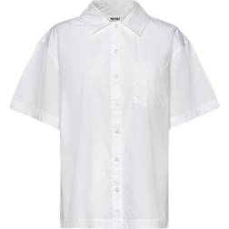 Monki Oversized Short-Sleeved Cotton Poplin Shirt - White